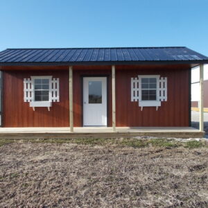 wood building with covered porch